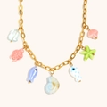 Collana con ciondoli colorati di animali marini in acciaio inossidabile placcato oro 18K - Collana con Ciondolo Fai-da-te Fatta a Mano - Oro - 1