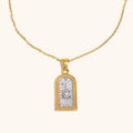 18K gold plated stainless steel necklace with sunray heart tarot medallion pendant - Heart Tarot Card Necklace - Two-Tone