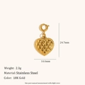 Quilted heart pendant in 18K gold plated stainless steel with spring ring clasp - Heart Bag Pendant - Gold