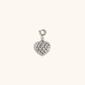 Polished silver heart pendant featuring quilted pattern and bead border detail - Heart Bag Pendant - Steel Color