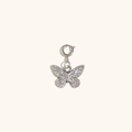 Silver butterfly charm in stainless steel with detailed wing textures and spring ring clasp - Butterfly Pendant - Steel Color