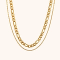 Double-layered 18K gold plated stainless steel necklace featuring a chunky Figaro chain link - Gold