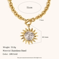 18K gold plated stainless steel chunky chain necklace with a sun face pendant charm - Large O-chain Sun Pendant Necklace Two Tone