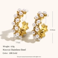 Pendientes de clip en acero chapado en oro 18K con perlas blancas y piedras de circón - Aro Hueco con Perla Artificial y Strass