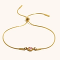 Verstellbares 18K vergoldetes Schlangenkette-Armband mit einem runden rosa Zirkon - Gold-Rosa Zirkonia