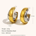 Clip per orecchi a C bicolore in acciaio inossidabile oro 18K e argento senza buco - Cerchio a C Largo a Doppio Strato-Bicolore