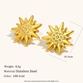 Orecchino a stella a otto punte in acciaio placcato oro 18K con pietre di zircone - Orecchini a Bottone a Stella Raggiante Strass-Oro