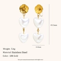 Orecchini a fiore in acciaio placcato oro 18K con doppi pendenti a cuore perla - Orecchini a Bottone Fiore Cuore - Oro