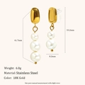 Orecchini a clip asimmetrici in acciaio inossidabile placcato oro 18K con perle - Orecchini a Bottone con Perla Artificiale Asimmetrici-Oro