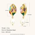 Eleganti orecchini in acciaio inossidabile placcato oro 18K con zirconi e perle - Orecchini a Bottone con Perla Artificiale Strass Colorati-Oro