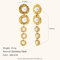 Orecchini pendenti in acciaio placcato oro 18K con cinque perle bianche lunghe - Orecchini a Bottone Lunghi con Perla Artificiale-Oro