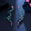 Gunmetal snake wrap earrings with green stones and red eye zircon accents for women - Emerald Green Red Eye Style