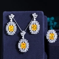 Zonnebloem saffier sieradenset met gele zirkoon ketting oorbellen en ring - US 6 / Geel