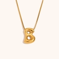 Collar de letra B burbuja en acero inoxidable bañado en oro 18K con cadena de caja - Dorado-B
