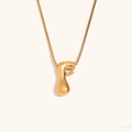 Collana in acciaio inossidabile placcata oro 18K con ciondolo a lettera F 3D a bolla - Oro-F