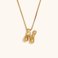 Collana da donna con ciondolo a lettera N a bolla in acciaio inossidabile placcato oro 18K - Oro-N