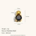 Detail of 18K gold stainless steel cylinder pendant with large round black gemstone - Small Round Black Zirconia Pendant / Gold