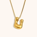 Collana con pendente lettera U a bolla placcata oro 18K con elegante catena box - Oro-U