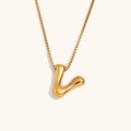 Collana in acciaio inossidabile placcato oro 18K con ciondolo a lettera L a bolla 3D - Oro-V