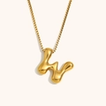 Collana in acciaio inossidabile placcato oro 18K con pendente a bolla lettera W - Oro-W