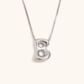 Collana in acciaio inossidabile lucido con ciondolo lettera B a bolla e catena box - Colore Acciaio-B