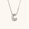 Collana con pendente a lettera C a bolla 3D in argento lucido con catena a scatola - Colore Acciaio-C