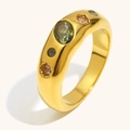 18K gold plated stainless steel ring featuring organic shape and multicolor zircon stones - US 6 / Gold