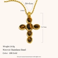Collar de acero inoxidable chapado en oro con colgante de cruz y piedras de ojo de tigre - Collar de Cadena Retorcida con Colgante de Cruz de Ojo de Tigre - Dorado
