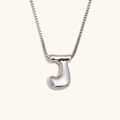 Collana in acciaio argentato 18K con pendente a lettera J bombata e catena box - Colore Acciaio-J