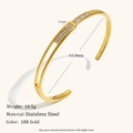 Misure dettagliate del bracciale in acciaio inossidabile placcato oro 18K con zirconi - Bracciale Rigido Minimalista con Linea di Strass - Oro