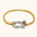 Bracciale a catena box placcato oro 18K minimalista con chiusura a grillo a U color argento - Bracciale con Fibbia a Ferro di Cavallo (B0822_Double) / contrasto tra oro e argento