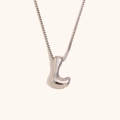 Pendente lettera L in argento lucido con elegante catena box per donna - Colore Acciaio-L