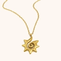 18K vergoldete Edelstahl-Sonnenhalskette mit Spiralstruktur und feiner Kette für Damen - Gold