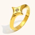 Bague en acier inoxydable plaqué or 18K avec étoile à quatre branches et pierre en zircon - US 6 / Or
