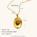 Collar de acero inoxidable chapado en oro 18K con colgante ovalado de ojo de tigre - Collar de Cadena de Cuentas con Colgante Ovalado de Ojo de Tigre - Dorado