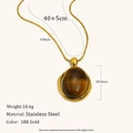 Vintage-Halskette aus Edelstahl mit 18 Karat Gold-Finish und ovalem Tigerauge-Anhänger - Tigerauge Ovaler Anhänger Schlangenkette - Gold