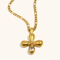 Collana a croce in acciaio inossidabile placcata oro 18K con zircone trasparente a goccia - Croce di Zircone Bianco (N3792)