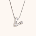 Collana argentata con ciondolo a lettera V a bolla e catena box lucida da donna - Colore Acciaio-V