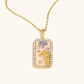 Collier signe Bélier plaqué or 18K avec pendentif émail rose et cristaux brillants - Bélier / Or
