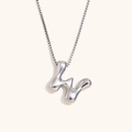 Collana in argento con pendente lettera W effetto metallo liquido e catena a scatolina - Colore Acciaio-W