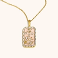 Collier plaqué or 18 carats avec pendentif rectangulaire en émail rose et cristaux pavés - Cancer / Or