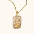 Collier Bélier plaqué or 18 carats avec émail rose et pavé de cristaux brillants - Capricorne / Or