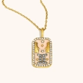 Collier plaqué or 18 carats avec pendentif Gémeaux en émail rose et strass brillants - Gémeaux / Or