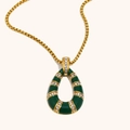Retro 18K vergoldete Tropfenhalskette mit dunkelgrüner Emaille und feinem Zirkonia-Inlay - Gold-Grün