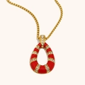 Vintage-Halskette aus 18K vergoldetem Edelstahl mit rotem Emaille-Wassertropfen - Gold-Rot