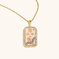Pendentif Sagittaire rectangulaire en or 18K avec cristaux colorés et émail rose - Sagittaire / Or