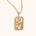 Collier signe du zodiaque Taureau doré avec émail rose et bordure de cristaux - Taureau / Or