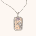 Collier zodiaque carré en argent avec émail rose et cristaux, signe Bélier - Bélier / Acier