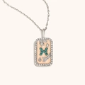 Collier constellation argenté avec émail rose, cristaux et design d'oiseau vert - Poissons / Acier