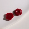 Macro shot of dark red resin flower charms showing multi-layer petals and center hole - Small (1 Piece) / Red